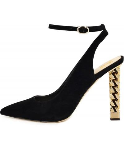 Women Patent Leather Pointed Toe Pumps Gold Metal Block High Heels Ankle Strappy Dinner Event Shoes Size 4-16 US Black Suede ...