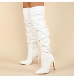 Women's Platform Thigh High Boots Over-The-Knee Stretch Knee High Boots Knitted Leather Round Toe Chunky Over The Knee Slip o...