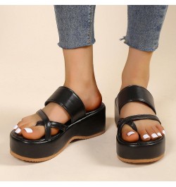 Fashion Women Summer Solid Wedges Breathable Slip On Open Toe Sandals Comfortable Beach Shoes Slippers Lightweight Memory M17...