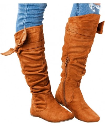 Boots for Womens Tassel Fringe Winter Warm Cowboy Boots Low Heel Pointed Toe Fashion Wedge Boots Brown $30.20 Boots