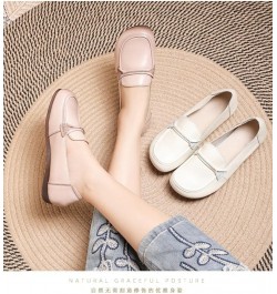 Women's Leather Loafers Breathable Driving Moccasins Lightweight Slip On Shoes Apricot $13.80 Loafers & Slip-Ons