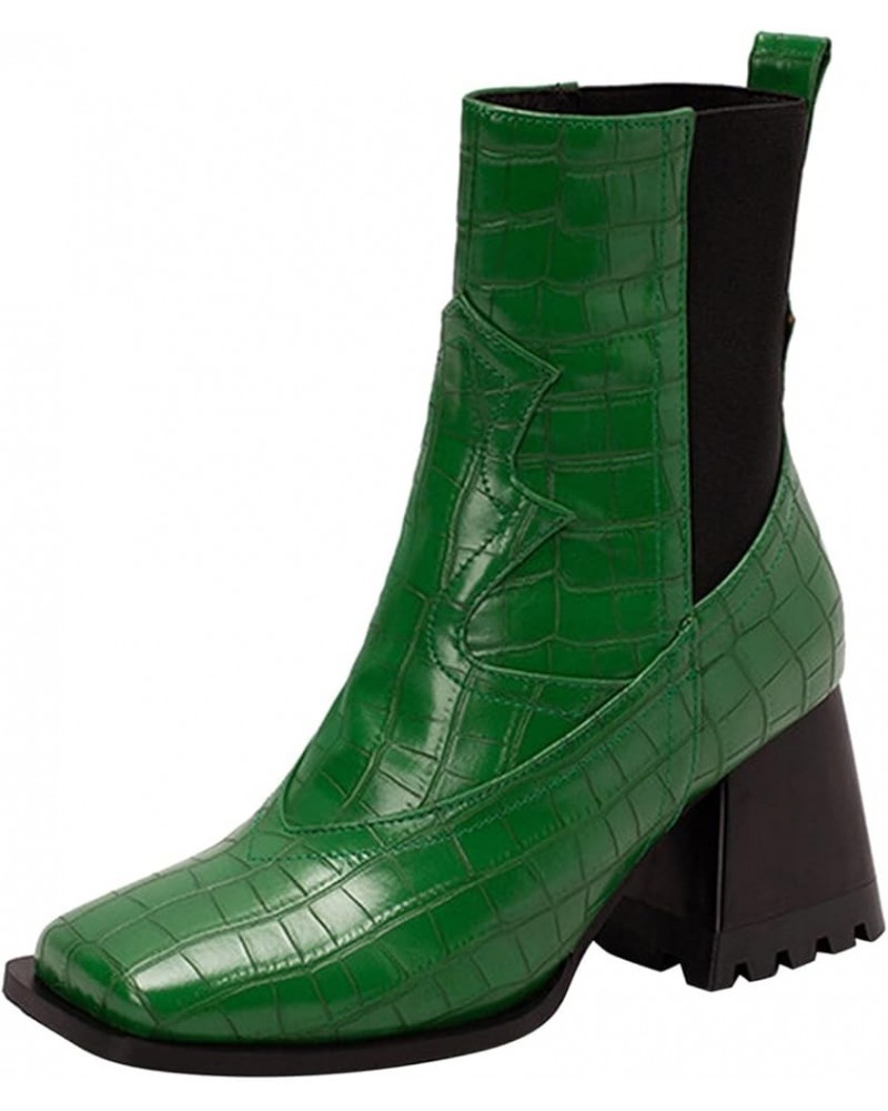 Motorcycle Boots Motorcycle Riding Boots Womens Work Boots Cowboy Boots Square Toe Green-d $25.98 Boots