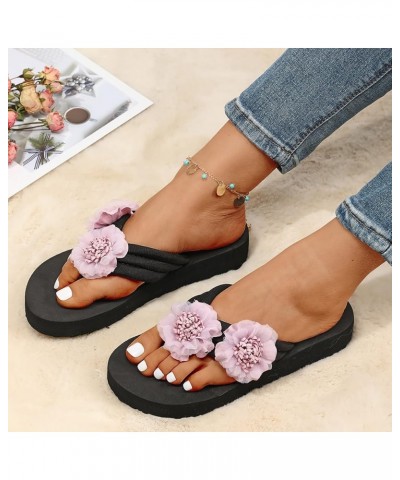 Womens Slippers Wedge Bohemian Clip Toe Flowers Slip On Slides Flip Flops Summer Fashion Casual Soft Beach Sandals Purple $10...