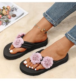 Womens Slippers Wedge Bohemian Clip Toe Flowers Slip On Slides Flip Flops Summer Fashion Casual Soft Beach Sandals Purple $10...