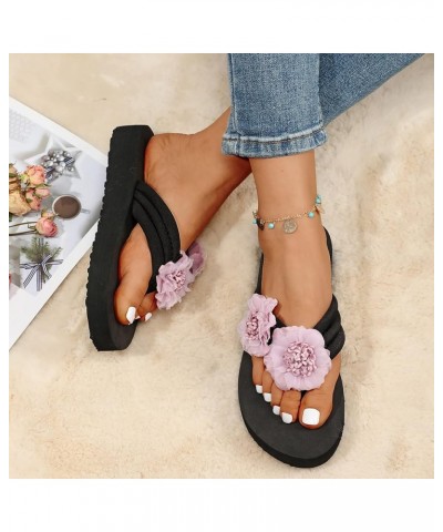 Womens Slippers Wedge Bohemian Clip Toe Flowers Slip On Slides Flip Flops Summer Fashion Casual Soft Beach Sandals Purple $10...