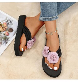 Womens Slippers Wedge Bohemian Clip Toe Flowers Slip On Slides Flip Flops Summer Fashion Casual Soft Beach Sandals Purple $10...