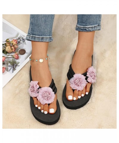 Womens Slippers Wedge Bohemian Clip Toe Flowers Slip On Slides Flip Flops Summer Fashion Casual Soft Beach Sandals Purple $10...