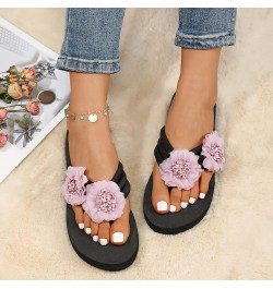 Womens Slippers Wedge Bohemian Clip Toe Flowers Slip On Slides Flip Flops Summer Fashion Casual Soft Beach Sandals Purple $10...