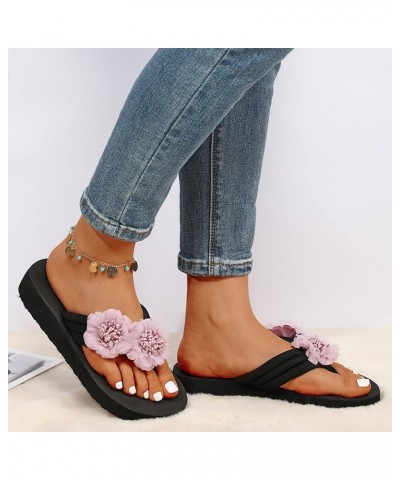 Womens Slippers Wedge Bohemian Clip Toe Flowers Slip On Slides Flip Flops Summer Fashion Casual Soft Beach Sandals Purple $10...