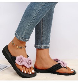 Womens Slippers Wedge Bohemian Clip Toe Flowers Slip On Slides Flip Flops Summer Fashion Casual Soft Beach Sandals Purple $10...