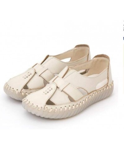 Women Retro Handmade Flats Sandals Leather Comfort Breathable Slip On Hollow Out Casual Loafers Shoes Beige $26.65 Loafers & ...