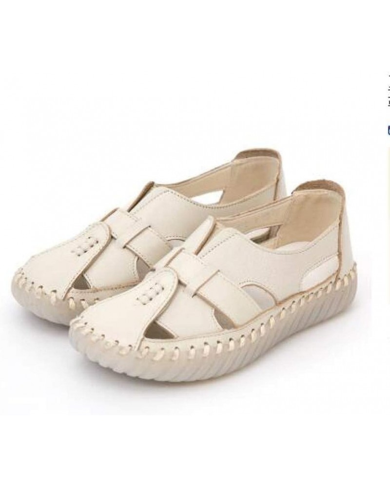 Women Retro Handmade Flats Sandals Leather Comfort Breathable Slip On Hollow Out Casual Loafers Shoes Beige $26.65 Loafers & ...