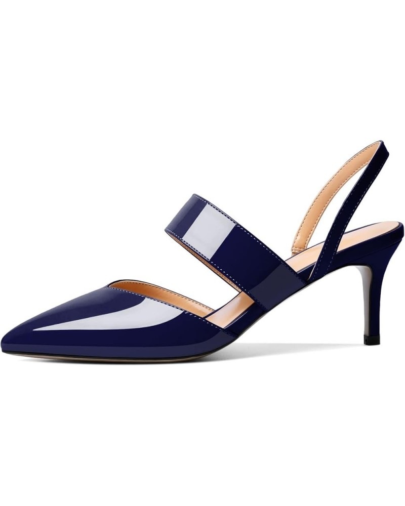 Slingback Heels for Women Low Kitten Heel Pumps 2.5" Pointed Toe Mid Heeled Sandals Comfortable Shoes US5-13 Patent Navy $22....