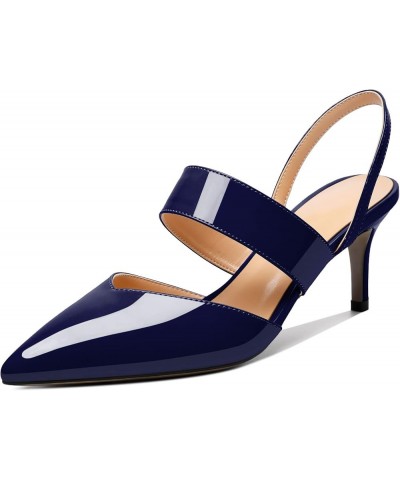 Slingback Heels for Women Low Kitten Heel Pumps 2.5" Pointed Toe Mid Heeled Sandals Comfortable Shoes US5-13 Patent Navy $22....