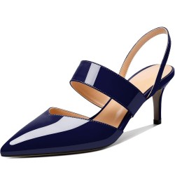 Slingback Heels for Women Low Kitten Heel Pumps 2.5" Pointed Toe Mid Heeled Sandals Comfortable Shoes US5-13 Patent Navy $22....