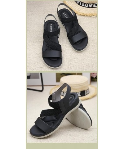 Women's comfortable walking sandals, high spring and thick soled sports heels, elastic waterproof platform shoes Black $18.79...