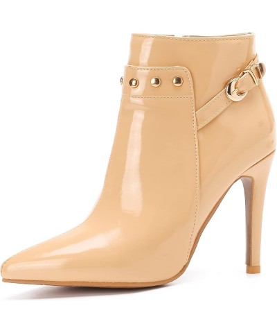 Women Winter Stiletto Heels Patent Ankle Boots Zip Apricot $30.49 Boots