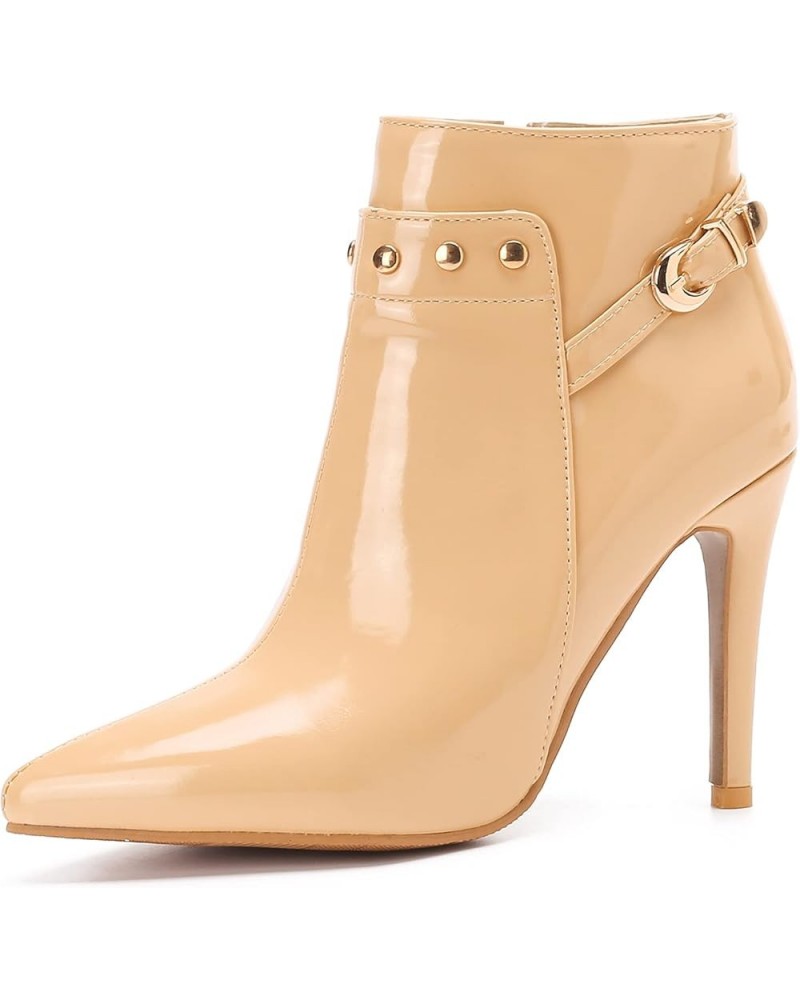 Women Winter Stiletto Heels Patent Ankle Boots Zip Apricot $30.49 Boots