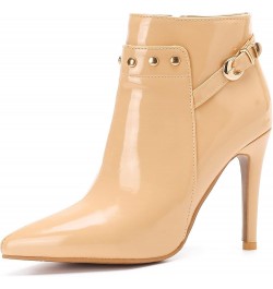 Women Winter Stiletto Heels Patent Ankle Boots Zip Apricot $30.49 Boots