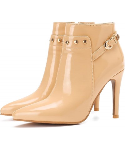 Women Winter Stiletto Heels Patent Ankle Boots Zip Apricot $30.49 Boots