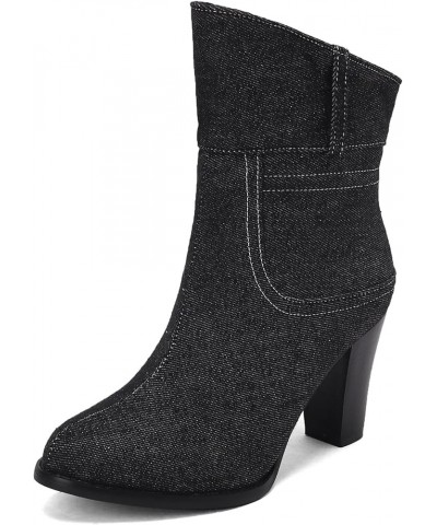 Block Heel Booties Pointed Toe Ankle Boots Mid Heel Prints Ankle Boots Black $25.47 Boots