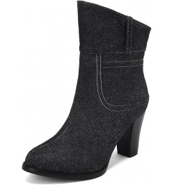 Block Heel Booties Pointed Toe Ankle Boots Mid Heel Prints Ankle Boots Black $25.47 Boots