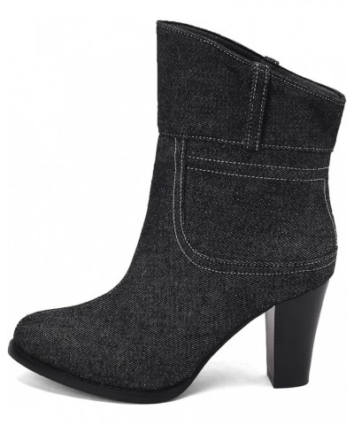 Block Heel Booties Pointed Toe Ankle Boots Mid Heel Prints Ankle Boots Black $25.47 Boots