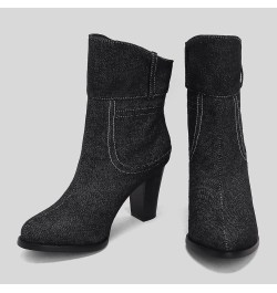 Block Heel Booties Pointed Toe Ankle Boots Mid Heel Prints Ankle Boots Black $25.47 Boots