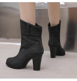 Block Heel Booties Pointed Toe Ankle Boots Mid Heel Prints Ankle Boots Black $25.47 Boots