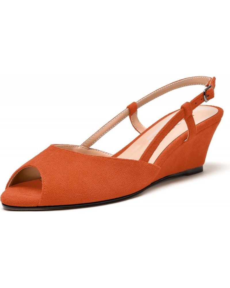 Womens Suede Slingback Peep Toe Dating Cute Buckle Wedge Low Heel Wedges Sandals 2 Inch Orange $32.67 Sandals