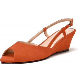 Womens Suede Slingback Peep Toe Dating Cute Buckle Wedge Low Heel Wedges Sandals 2 Inch Orange $32.67 Sandals