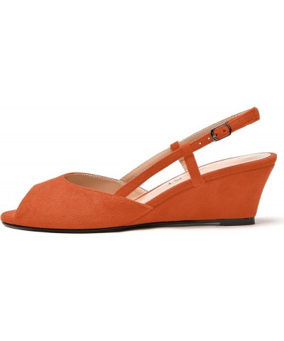 Womens Suede Slingback Peep Toe Dating Cute Buckle Wedge Low Heel Wedges Sandals 2 Inch Orange $32.67 Sandals