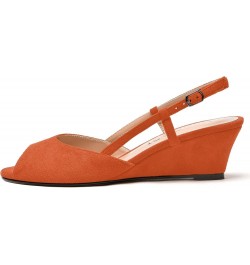 Womens Suede Slingback Peep Toe Dating Cute Buckle Wedge Low Heel Wedges Sandals 2 Inch Orange $32.67 Sandals