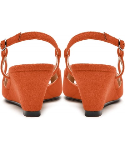 Womens Suede Slingback Peep Toe Dating Cute Buckle Wedge Low Heel Wedges Sandals 2 Inch Orange $32.67 Sandals