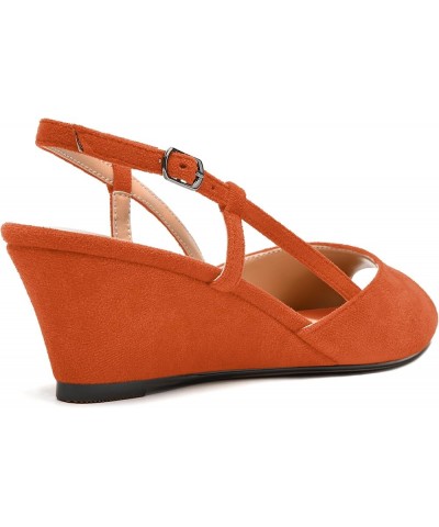 Womens Suede Slingback Peep Toe Dating Cute Buckle Wedge Low Heel Wedges Sandals 2 Inch Orange $32.67 Sandals