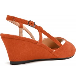 Womens Suede Slingback Peep Toe Dating Cute Buckle Wedge Low Heel Wedges Sandals 2 Inch Orange $32.67 Sandals