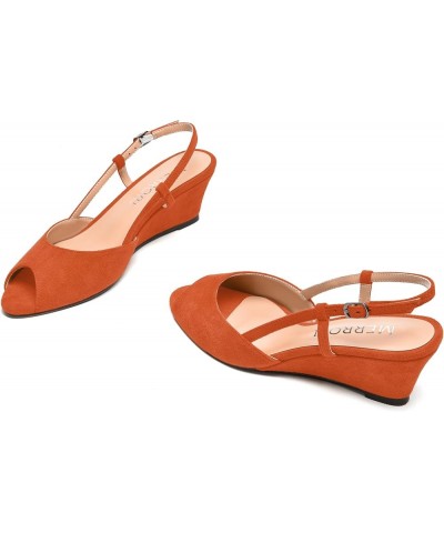 Womens Suede Slingback Peep Toe Dating Cute Buckle Wedge Low Heel Wedges Sandals 2 Inch Orange $32.67 Sandals