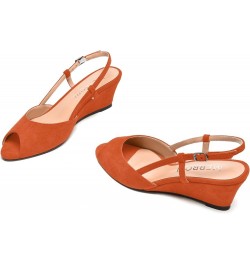 Womens Suede Slingback Peep Toe Dating Cute Buckle Wedge Low Heel Wedges Sandals 2 Inch Orange $32.67 Sandals