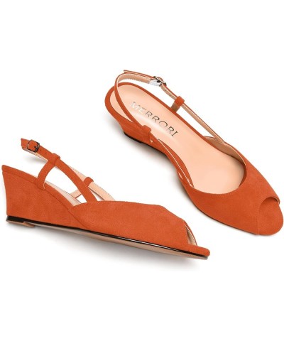 Womens Suede Slingback Peep Toe Dating Cute Buckle Wedge Low Heel Wedges Sandals 2 Inch Orange $32.67 Sandals