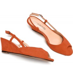 Womens Suede Slingback Peep Toe Dating Cute Buckle Wedge Low Heel Wedges Sandals 2 Inch Orange $32.67 Sandals