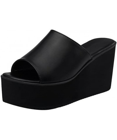 Summer Slip On Women Wedges Sandals Platform High Heels Fashion Open Toe Ladies Casual Shoes Comfortable (Color : Black Suede...