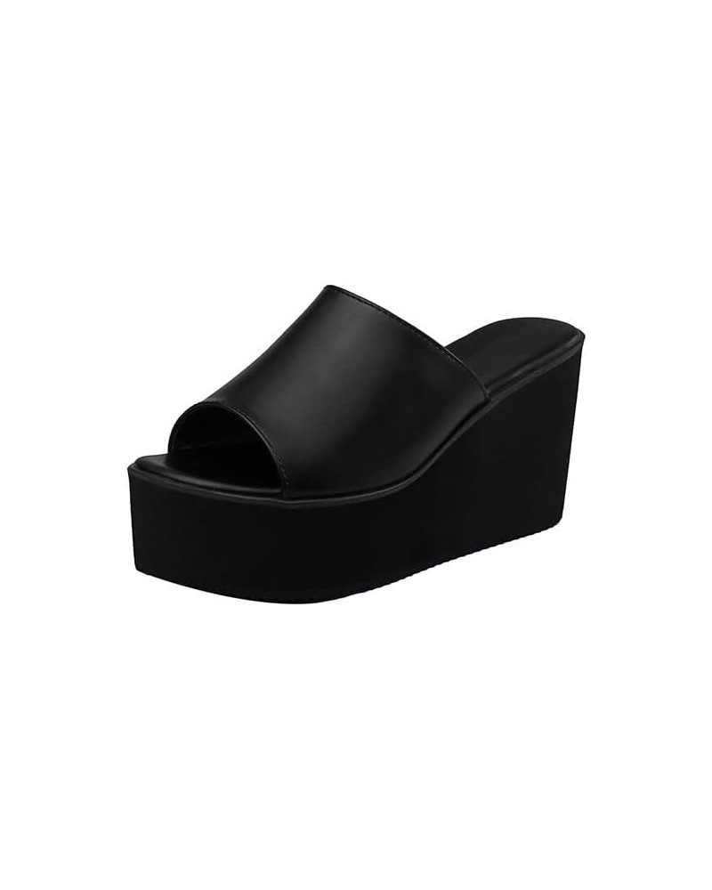 Summer Slip On Women Wedges Sandals Platform High Heels Fashion Open Toe Ladies Casual Shoes Comfortable (Color : Black Suede...