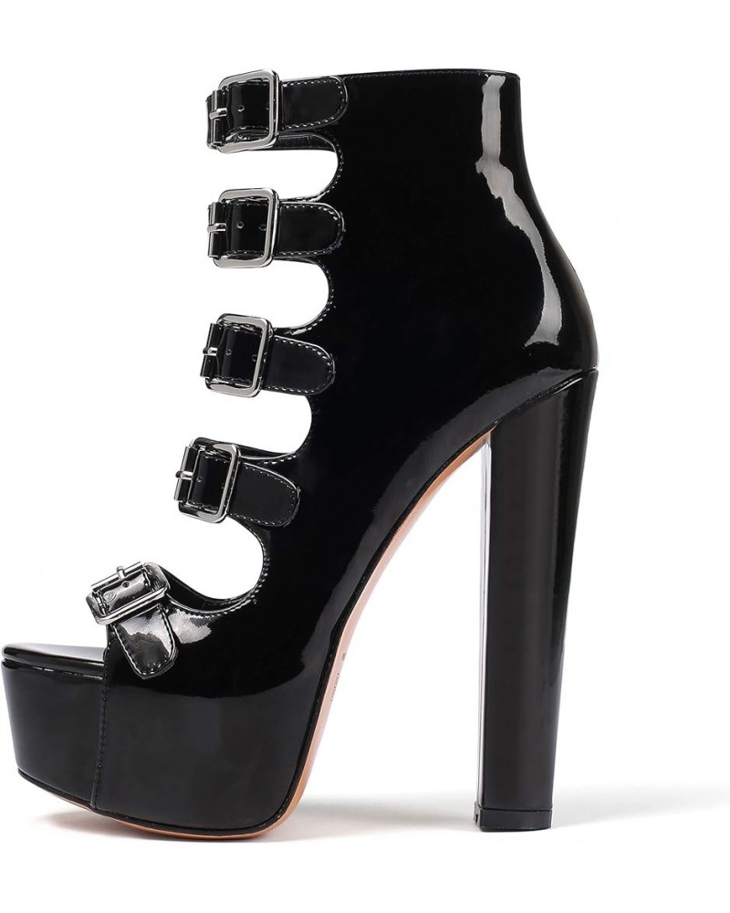 Women's Chunky Heel Platform Sandals Open Toe Buckle Strap Zipper Shoes Black $42.11 Sandals