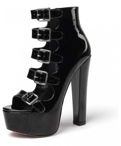 Women's Chunky Heel Platform Sandals Open Toe Buckle Strap Zipper Shoes Black $42.11 Sandals