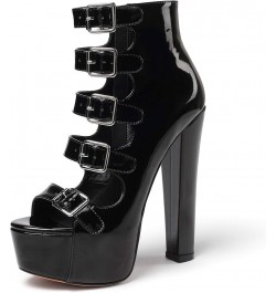 Women's Chunky Heel Platform Sandals Open Toe Buckle Strap Zipper Shoes Black $42.11 Sandals