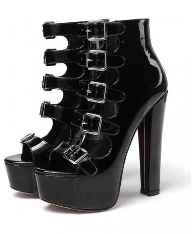 Women's Chunky Heel Platform Sandals Open Toe Buckle Strap Zipper Shoes Black $42.11 Sandals