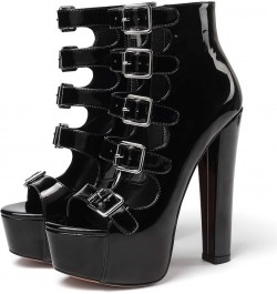 Women's Chunky Heel Platform Sandals Open Toe Buckle Strap Zipper Shoes Black $42.11 Sandals