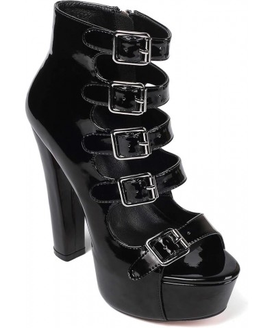 Women's Chunky Heel Platform Sandals Open Toe Buckle Strap Zipper Shoes Black $42.11 Sandals