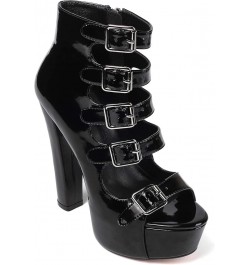 Women's Chunky Heel Platform Sandals Open Toe Buckle Strap Zipper Shoes Black $42.11 Sandals