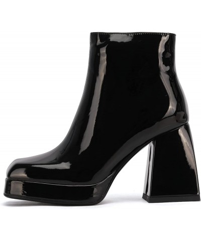 Women Chelsea Zip Square Toe Fashion Chunky Heels Platform Ankle Boots Black-qp Without Fur $27.53 Boots